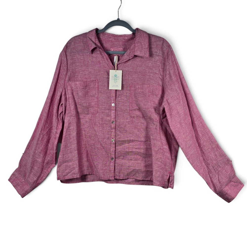 Sigrid Olsen Shirt Women XL Linen Button Down Pink Long Sleeve NEW Coastal Boho